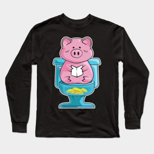 Funny Pig On Toilet Piggy Bank Potty Training Pun Long Sleeve T-Shirt